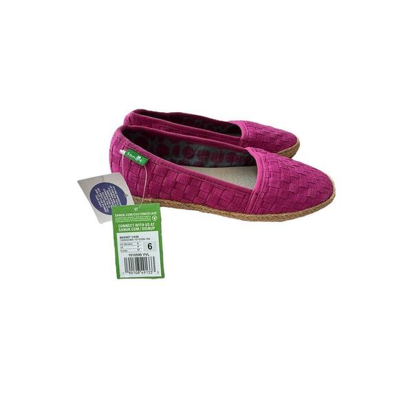 Sanuk Women's Fuschia Pink Basket Case Sidewalk Surfers Flats Size 6 - Picture 4 of 8
